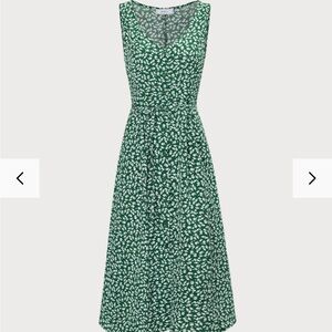 The Green V Neck Floral Button Midi Dress